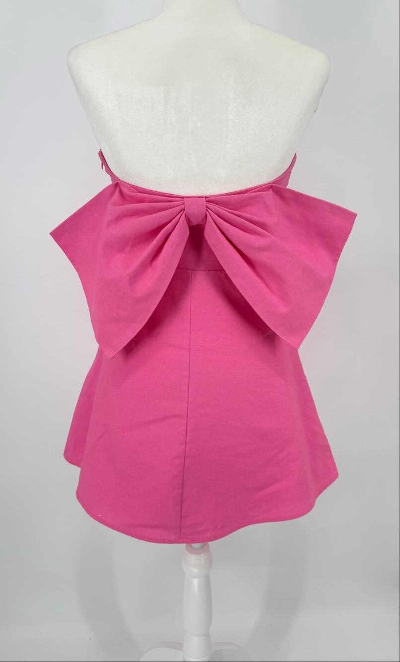 Altar’d State Lilia Pink Linen Blend Strapless Bow Back Mini Dress Small